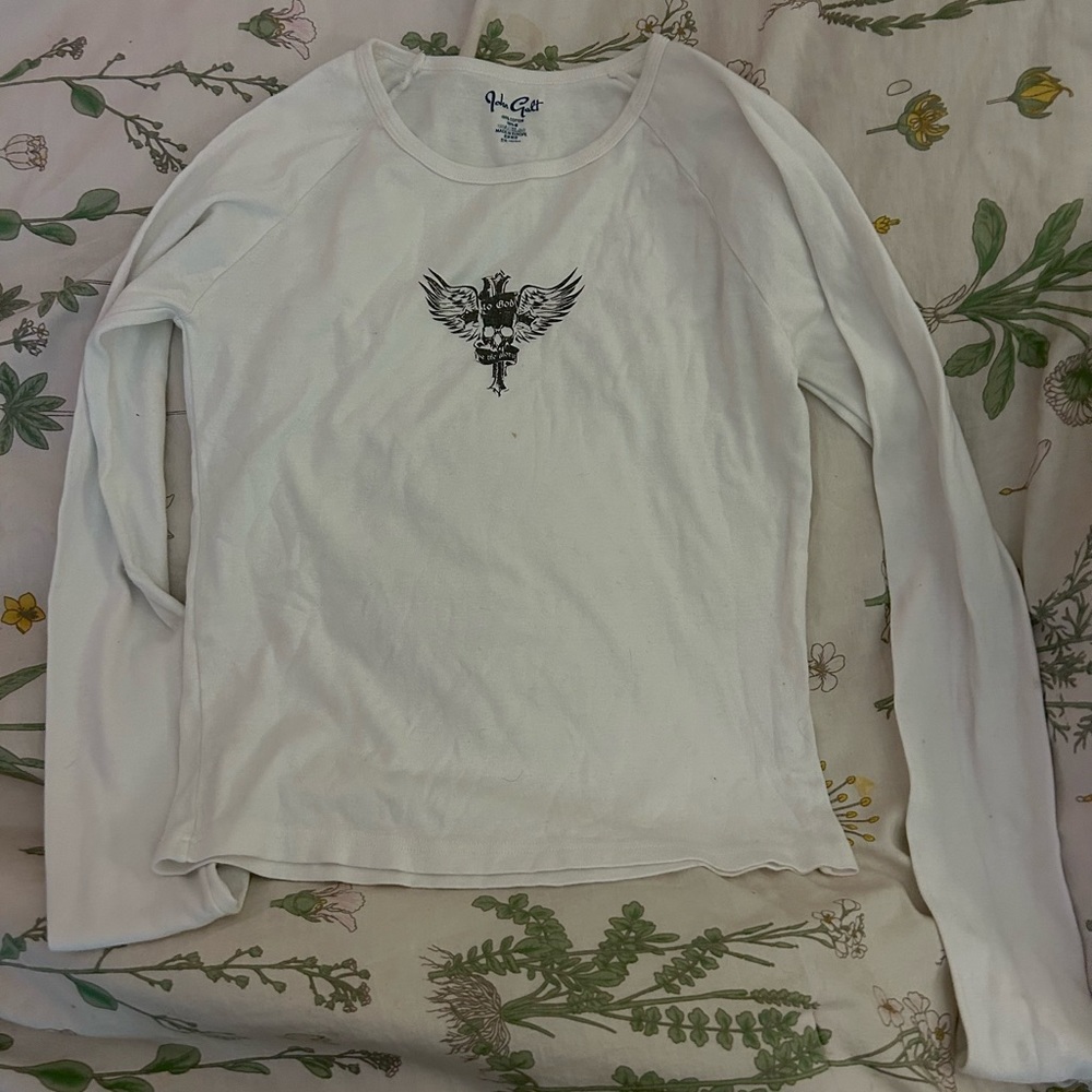 Brandy Melville Long Sleeve White Jilllian Skull to God top